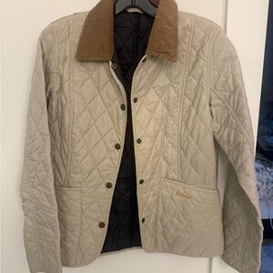 Barbour Cream Quilted Jacket with Brown Corduroy Collar USA size 4/6(runs small)